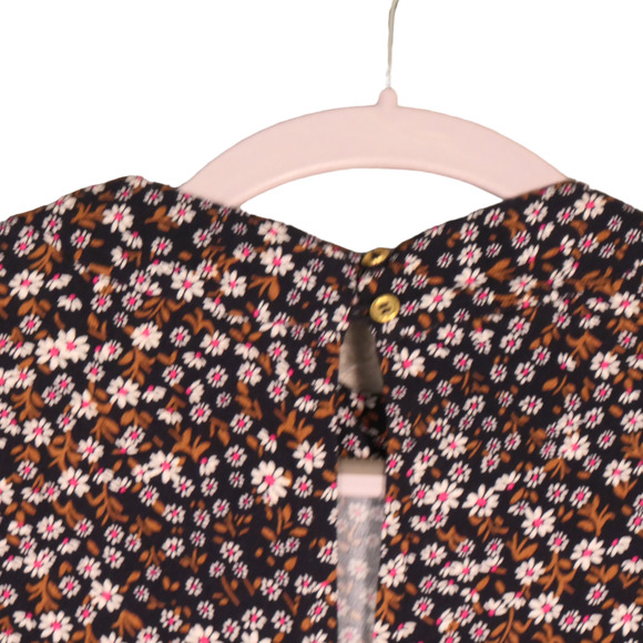 Loft Dress Womens 14 Blue White Pink Floral High Neck Long Sleeve Career Boho - Picture 5 of 10